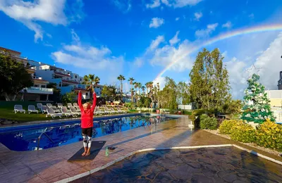 Open-air yoga terrace overlooking the Atlantic at Los Gigantes