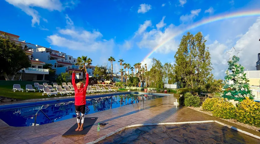 Open-air yoga terrace overlooking the Atlantic at Los Gigantes